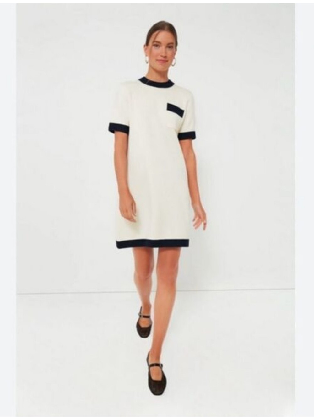 Tuckernuck Cream Shift Dress with Black Trim